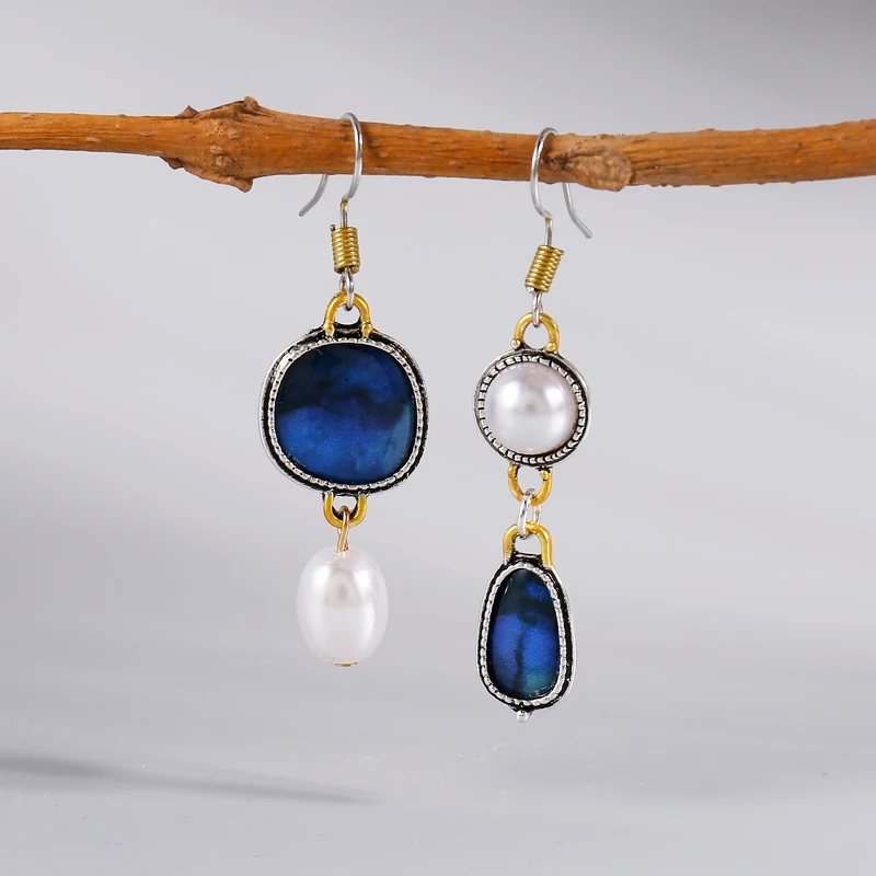 Vintage Blue Dangle Earrings For Women Fashion Jewelry New