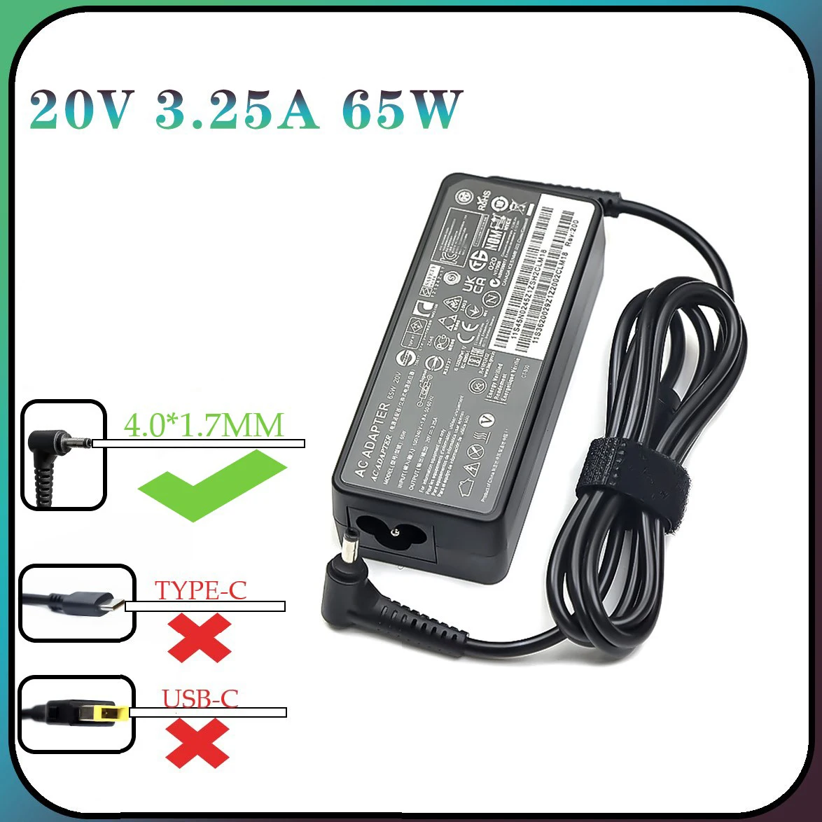 

Адаптер переменного тока ADLX65NLC3A 20 в 4,0 а 65 Вт 1,7x510 мм для Lenovo Thinkpad Ideapad 310 S TianYI зарядное устройство для ноутбука 01FR051 ADLX65NCC3A