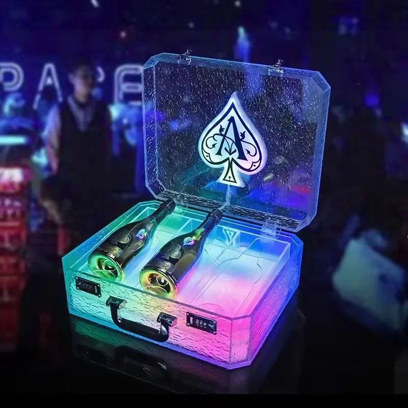 Bar Nightclub Acrylic Ace of Spade Case VIP Champagne Wine LED Liquor Bottle Display Holder Briefcase Box Carrier Glorifier