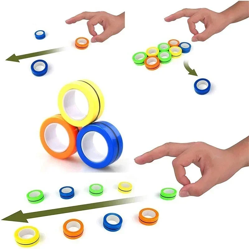 3PCS Fingertip Magnetic Rings Colorful Relief Fidget Toys Set for Adult Magnet Spinner Anti-stress Relieve Anxiety Toys for Kids