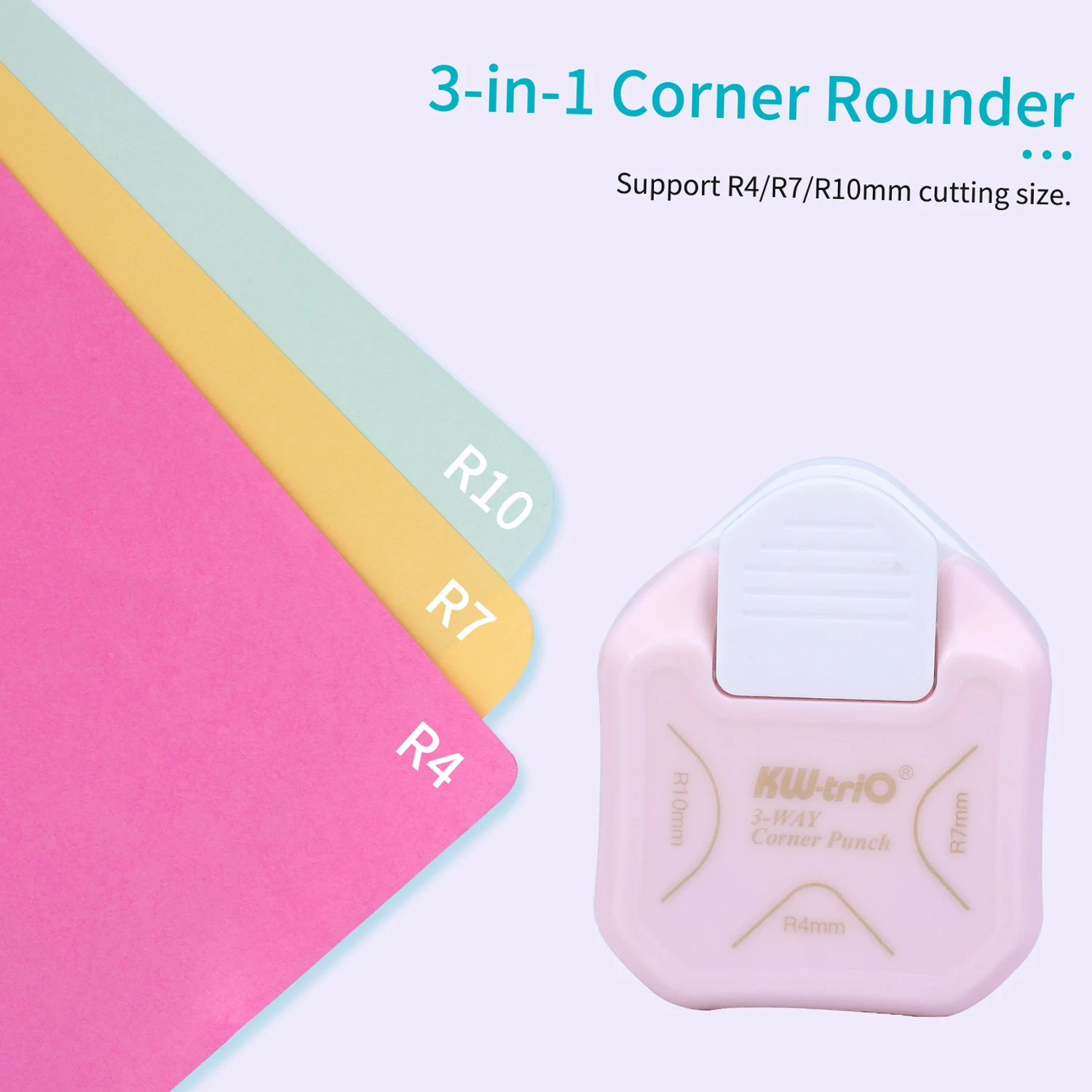 KW-trio 3-in-1 Eckenrunder, R4/R7/R10 mm, runder Eckenschneider für Karten, Fotopapier, Laminierbeutel