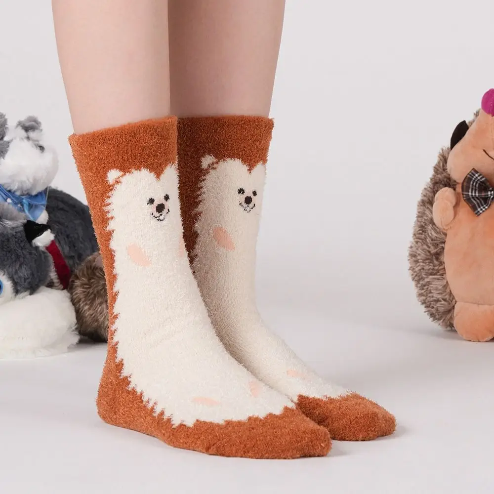 

Ins Cartoon Husky Coral Fleece Socks Hedgehog Sweet Sleeping Socks Women Pile Up Hosiery Thicken Warm Socks Girls
