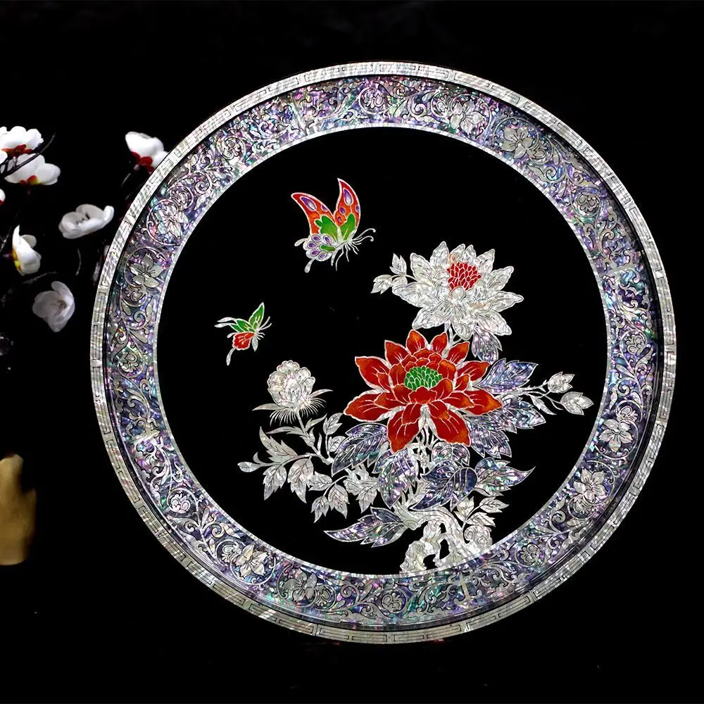 Wooden home tea tray Peony tea tray Handmade ornaments Household collection