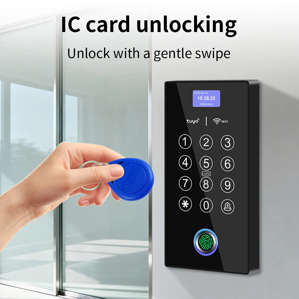 Support Tuya App Waterproof Access Control Supports Fingerprint IC Card Mobile NFC Remote Unlock Temporary Password Management