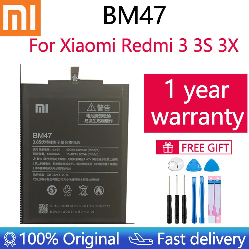 

Xiao mi 100% Orginal BM47 4100mAh Battery For Xiaomi Redmi 3S 3X Redmi 4X Redmi 3 / 3pro BM47 Phone Replacement Batteries