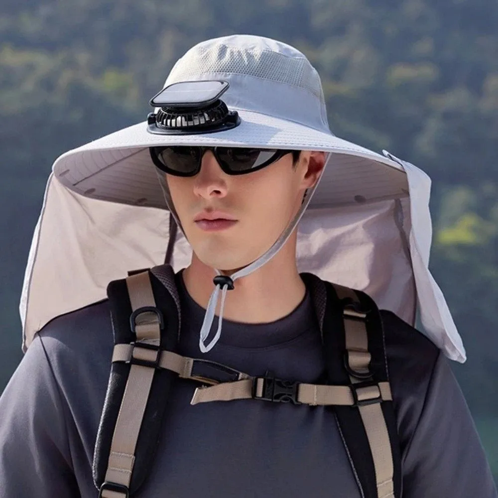 New UPF50+ Solar Fan Hat Waterproof with Shawl Wide Brim Hat Adjustable Sunscreen Fishing Hat Men's Headwear