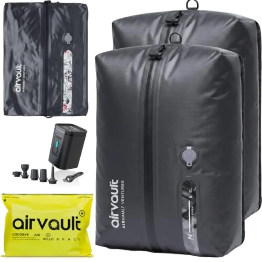 

AirVault Reusable Vacuum Compression Travel Bag for Carry-On Suitcase and Backpack, Recycled IP67 Waterproof Space Saver Vacpac