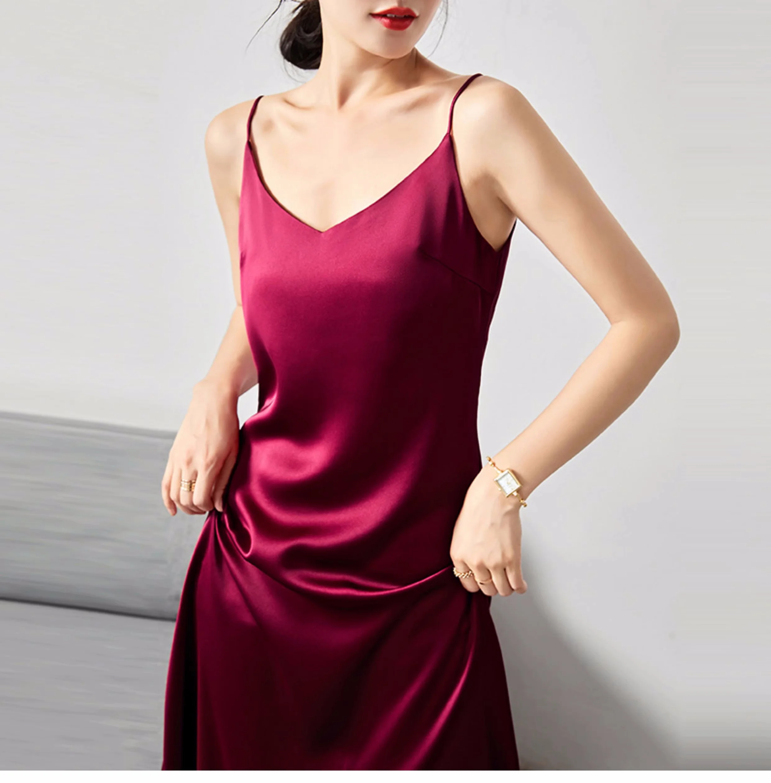 InjWoman-Robe Longue de Soirée en Satin pour Femme, Tenue Élégante et Sexy, de Bal, de Club, Maxi, 100%