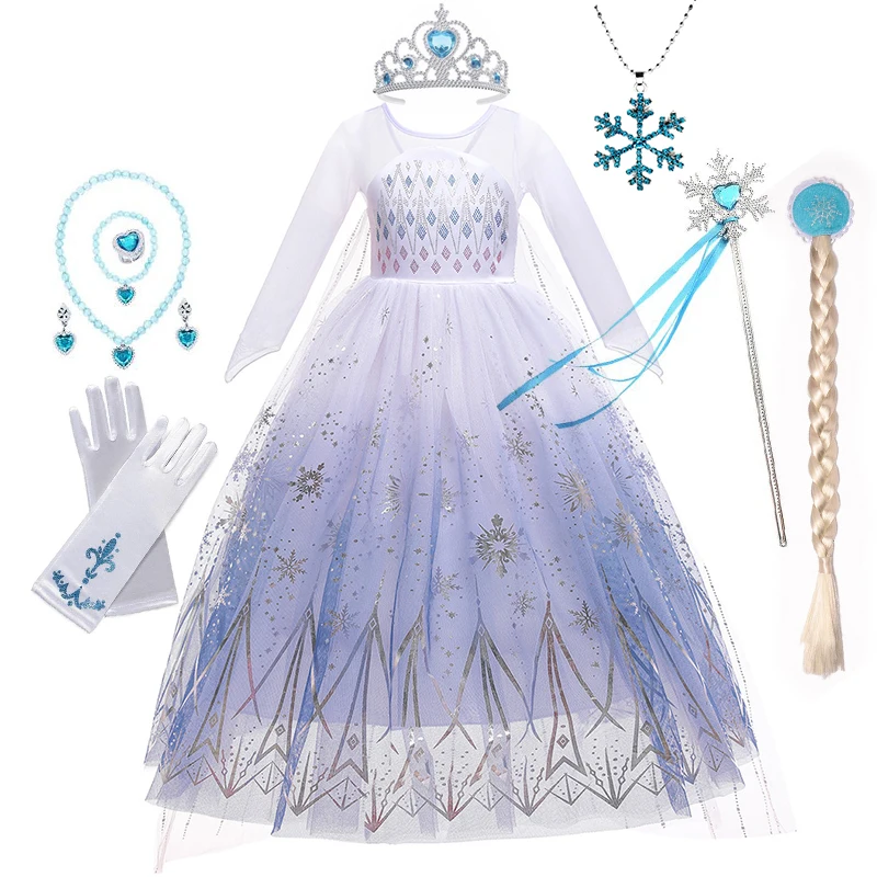 Disney Frozen 2 Cosplay Costumes for Girls  Snow Queen Elsa Princess Long Dress Halloween Party Carnival Clothes 2-10T Vestidos