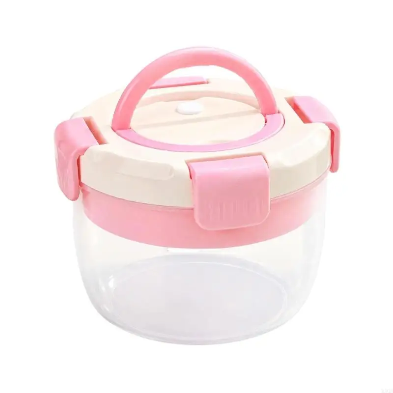 2025 New Round Lunch Container, Leak Proof Salad Bowl with Two Polypropylene Sections, Carry Handle, Four Visible Lid