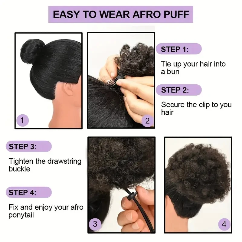 Afro Puff Drawstring Ponytail 2pc/pack Hair Bun 4/6/8 inch natural black brown Afro Kinkys Curly Afro Bun Extension Hairpieces