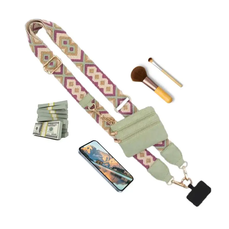 Phone Strap With Zippered Pouch Adjustable Crossbody Cell Phone Lanyard Hanging Ornaments Anti-Lost Lanyards For Women