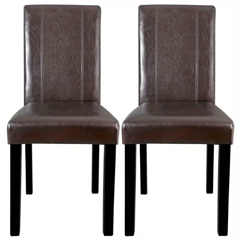 

Dining Parson Chair Set of 2 Armless Kitchen Room Brown Leather Backrest Elegant