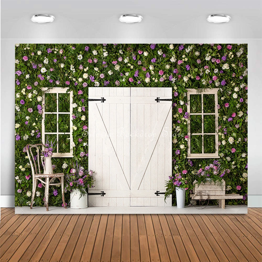 Floral Spring Porch Photo Background Garden Pink Purple Rose Photography Backdrop Girl Birthday Cake Smash Photo Studio Props