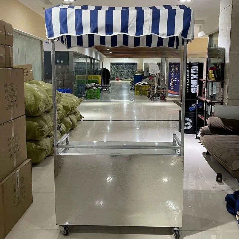 Foldable stall cart with wheels, multi-functional snack cart, outdoor stall night market mobile stainless steel cart