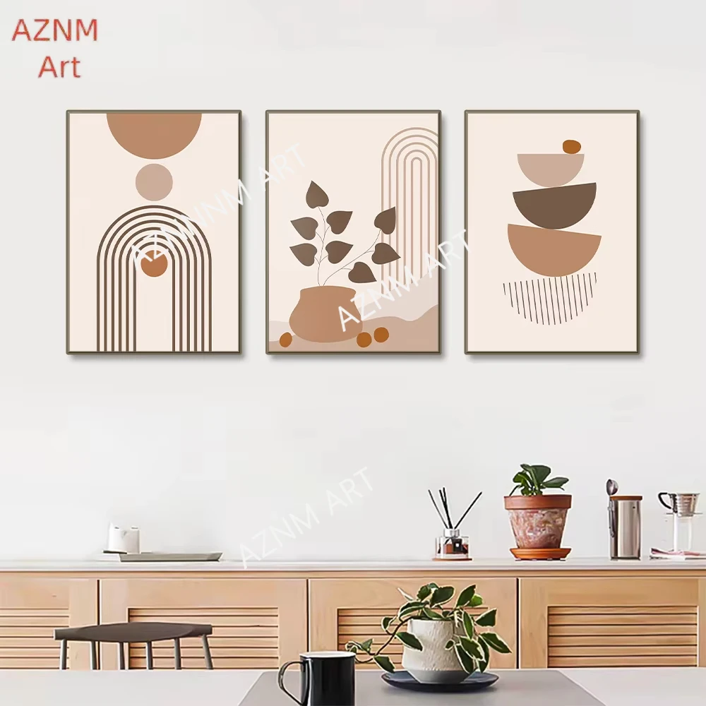 1/3PCS ，Frameless Nordic Poster Abstract Line Leaf Geometry Canvas Painting Wall Art Prints Picture for Living Room Cafe Home