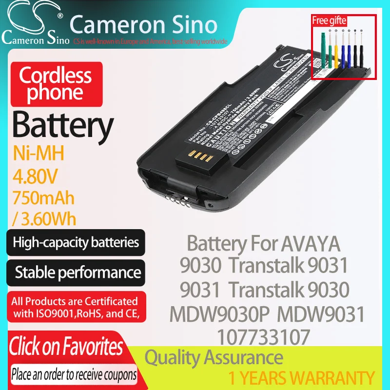 CameronSino Battery for AVAYA 9030 9031 Transtalk 9030 9031 MDW9030P MDW9031 fits AVAYA 107733107 Cordless phone Battery 750mAh