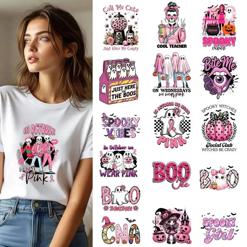 25CM Cartoon Halloween Ghost BOO Letter Transfer Patches For Clothes Sticker DIY A-Level Washable Shirt Iron-on Thermal Stickers