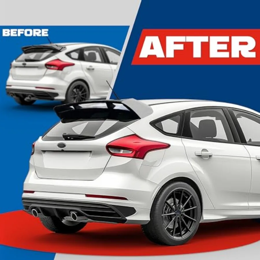 Spoiler de teto KUAFU compatível com modelos Ford Focus Hatchback 2012-2018 Spoiler de vento traseiro plástico cinza preto pintado para Enhan