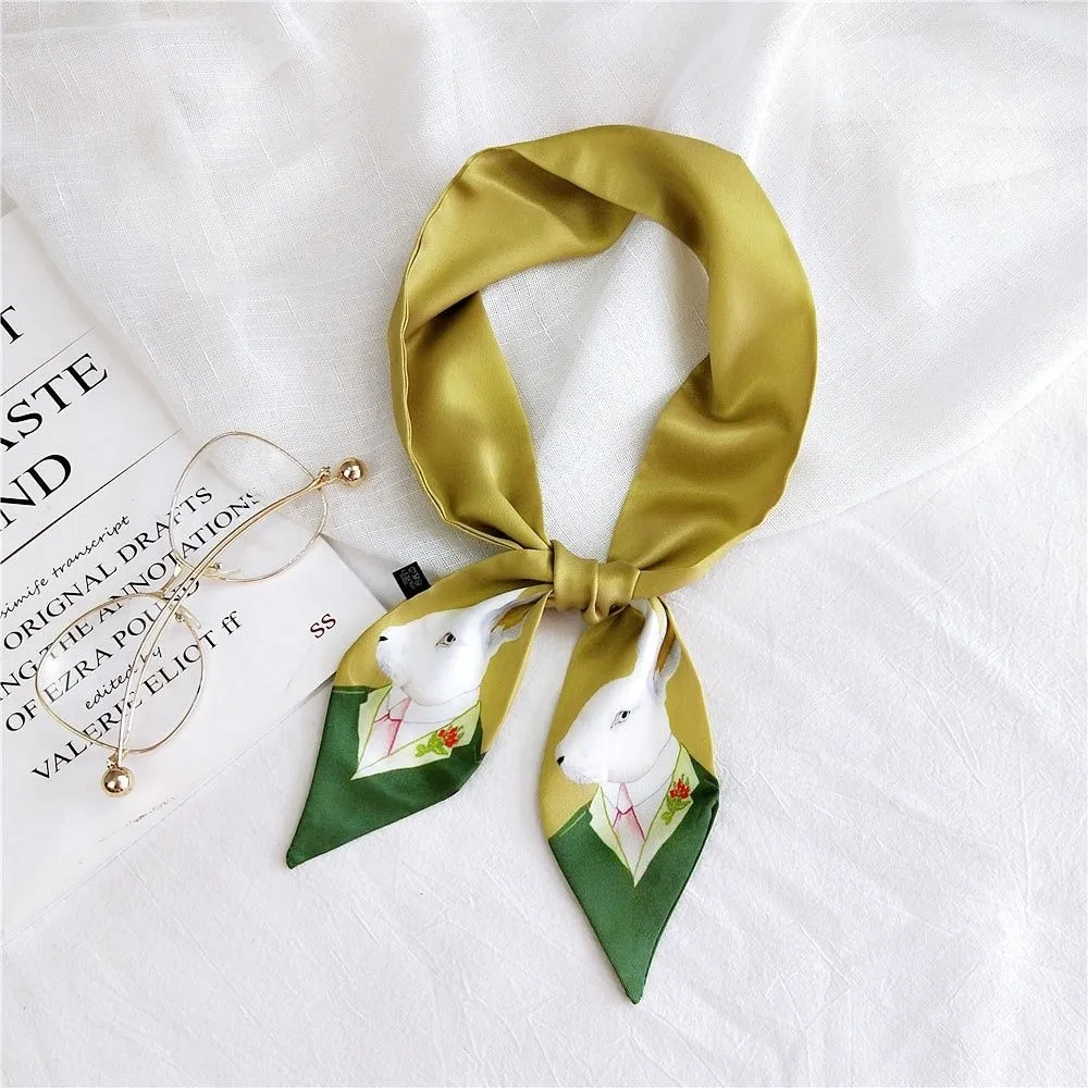 Cute Satin Skinny Scarf Animal Printed Bag Strap Decorative Small Neckerchief Long Headbands For Women