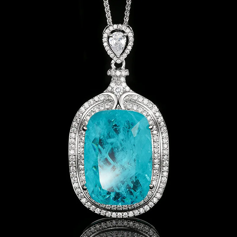 

New jewelry with copper base and gold plating, Paraiba style vintage pendant necklace 20*28