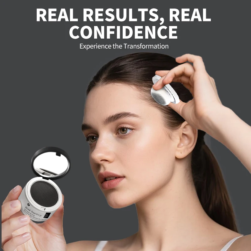 Poudre de ligne de cheveux 2 en 1, maquillage naturel, correcteur de cheveux, avec couvercle bouffant miroir, cheveux blancs, dissimule instantanément