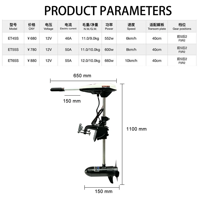 Electric Outboard Motor Foldable 55lbs 65lbs Electric Trolling Motor Stainless Steel Shaft Boat Engine Outboard Motor