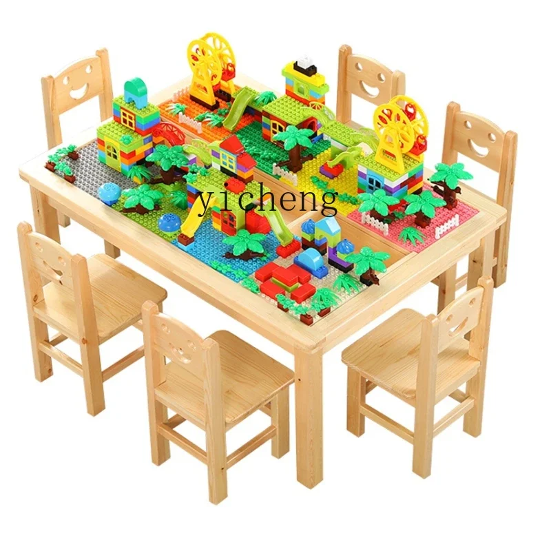 Mesa de construção de madeira maciça XL Mesa de estudo de jogo multifuncional Mesa de brinquedo de montagem de quebra-cabeça de madeira