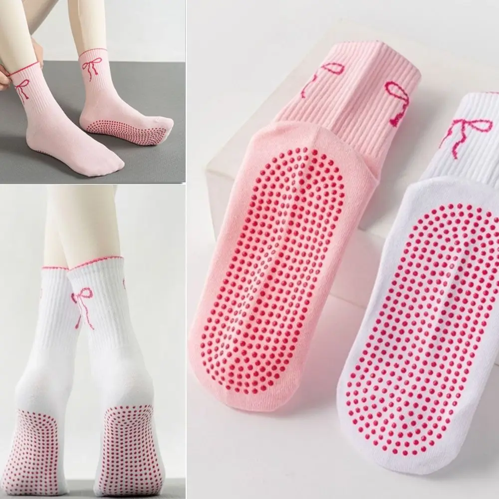 

New Cotton Pilates Socks Breathable Sweat-absorbent Bowknot Embroidery Socks Harajuku Street Casual Yoga Socks