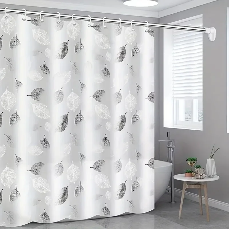 180X180CM Waterproof  PEVA Shower Curtain Leaf Pattern Bath Curtain with Hooks Home Bathroom Decor