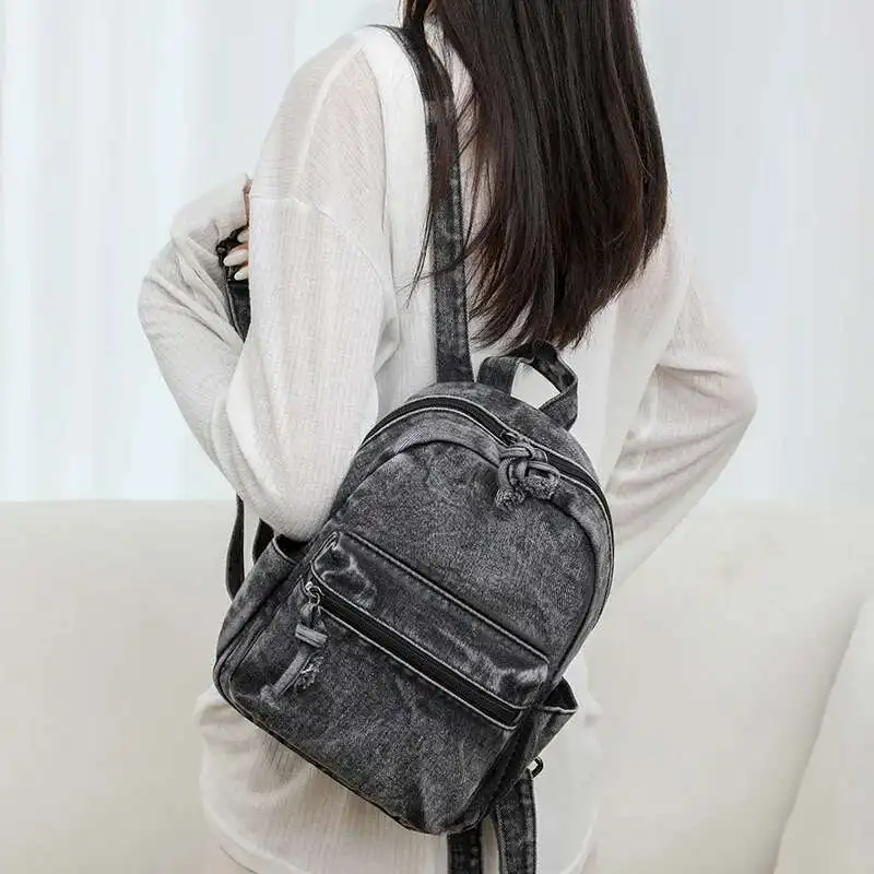 Personalized Denim Backpack For Women Simple And Casual Small Backpack For College Students Male Backpack Trend Travel Bag image 4