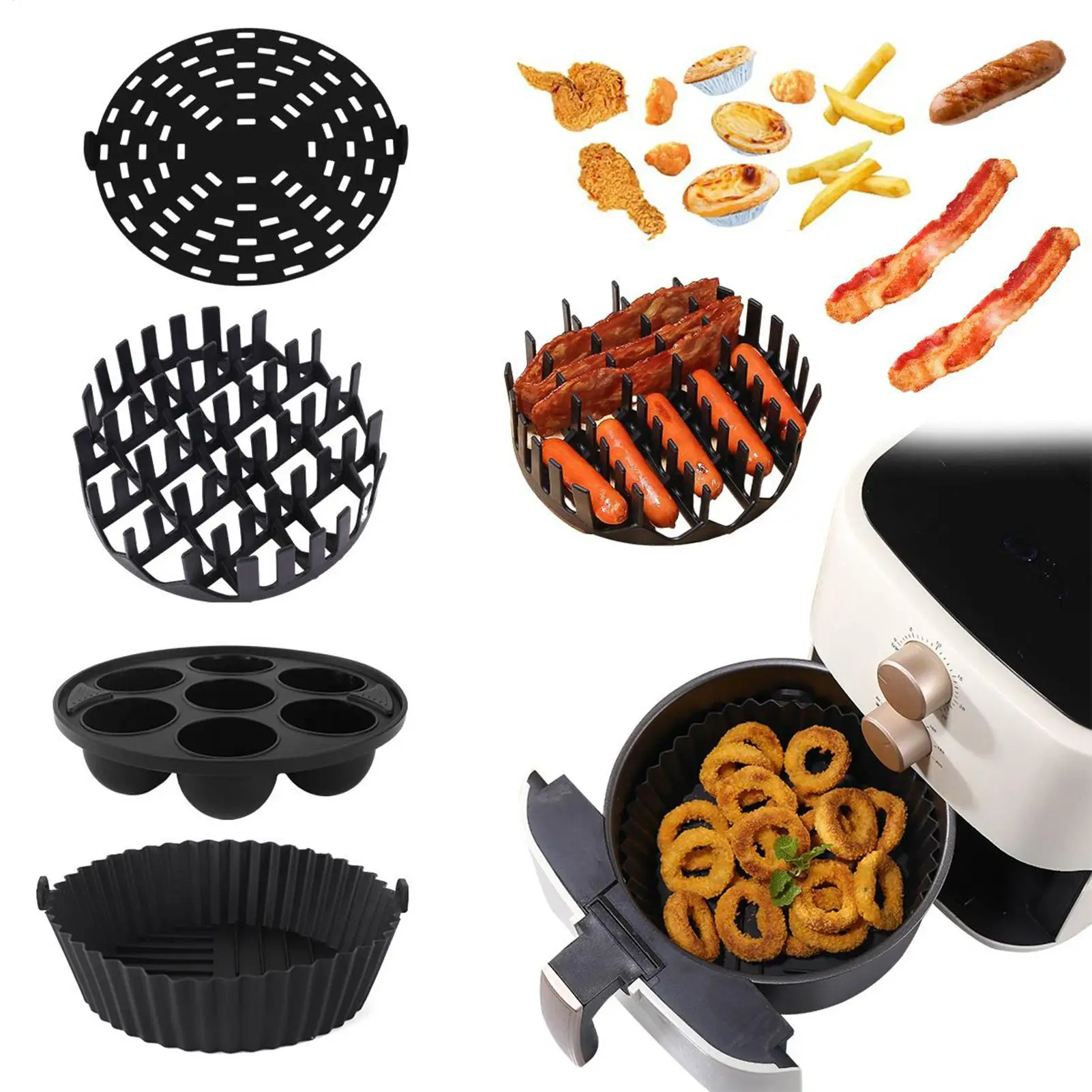 

Air Fryer Silicone Liner Mat Silicone Air Fryer Liner Set 4 Piece Heat Resistant Non Stick Tray Air Fryer Basket Accessories