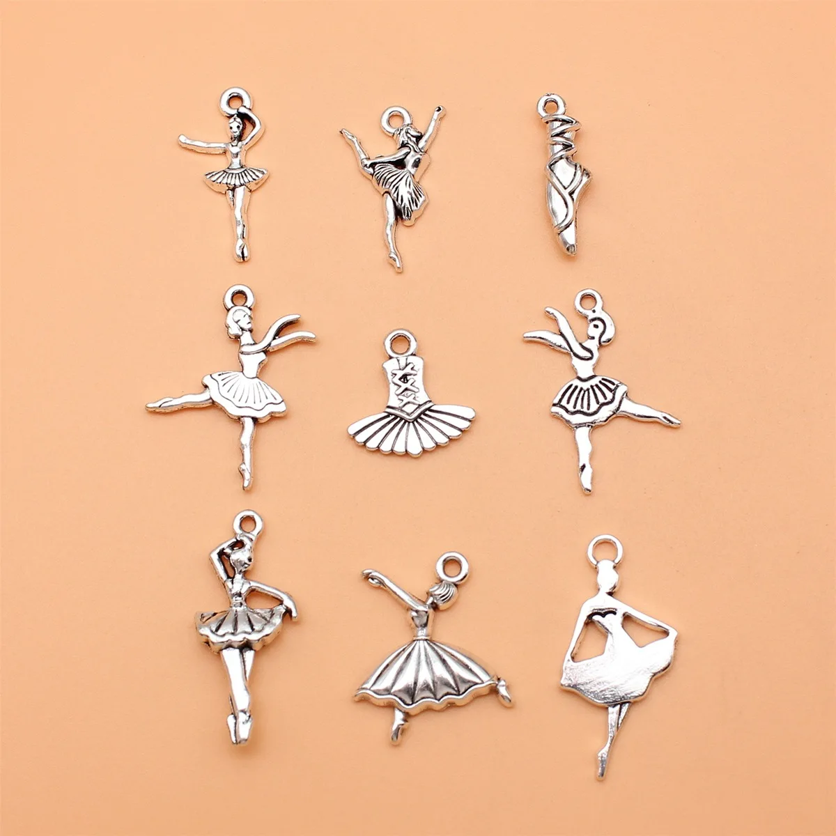 9pcs Antique Silver Color Ballet Charms Collection For DIY Jewelry Making, 9 Styles, 1 of Each