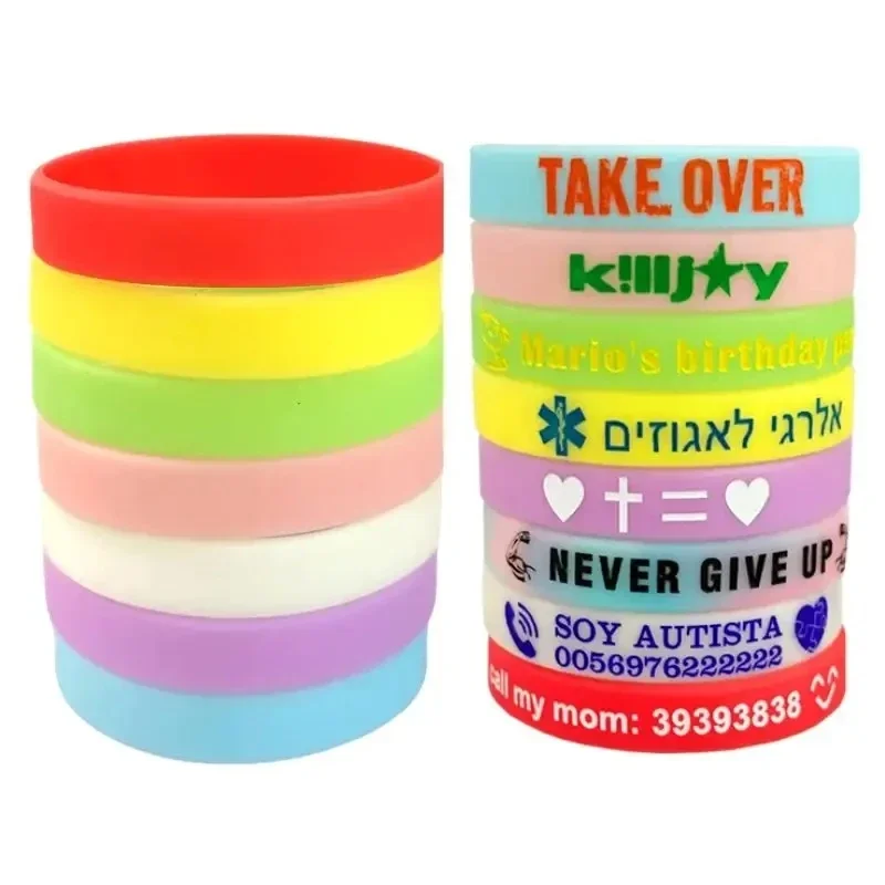 100pcs/50pcs Custom Silicone Bracelets Woman Men Personalized Rubber Elastic Gifts Luminous Wristbands For All Party Events