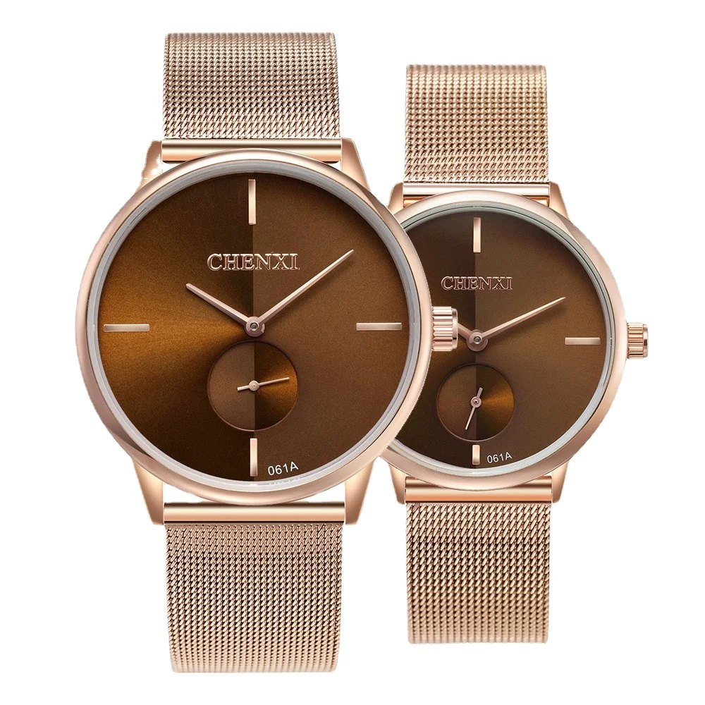 Relojes de pareja de moda para hombres y mujeres, diseño minimalista Simple, oro rosa, relojes casuales para mujeres, acero inoxidable impermeable