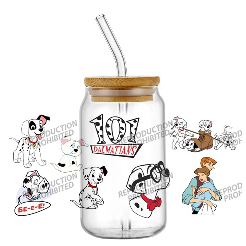 

New 16oz Glass Cup Decal Disney Character Dalmatian dog Stickers Waterproof DIY Custom Gift Wrap