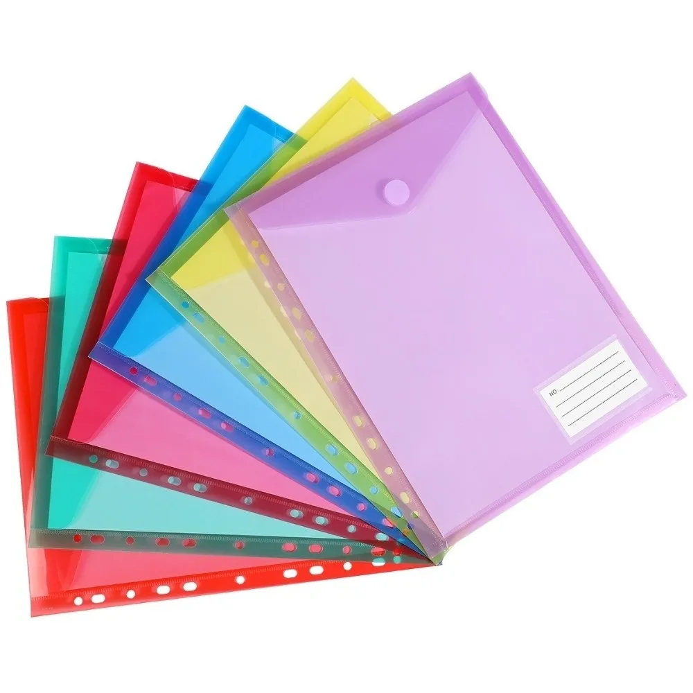 

7pcs/Set Multipurpose A4/A5/A6 Binder Pockets 6/11 Holes Loose-Leaf with Adhesive Snaps File Bag Binder Pouch Students