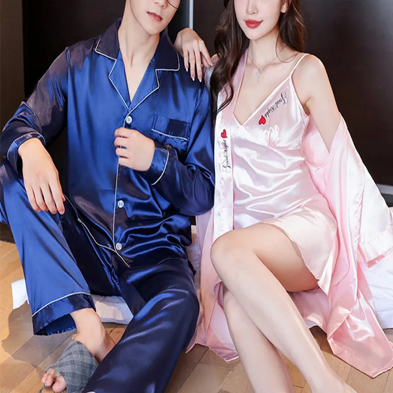 

Summer Lapel Long-Sleeved Cardigan Pajamas Men Korean Version of the Solid Colour Light Mature Youth Casual Men's Silk Home Clot
