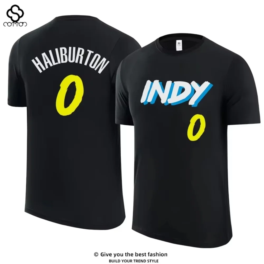 Casual Wear Tee Halliburton No. 0 Jersey Short-sleeved T-shirt Indiana City Retro Jersey Men's and Women's Basketball Training