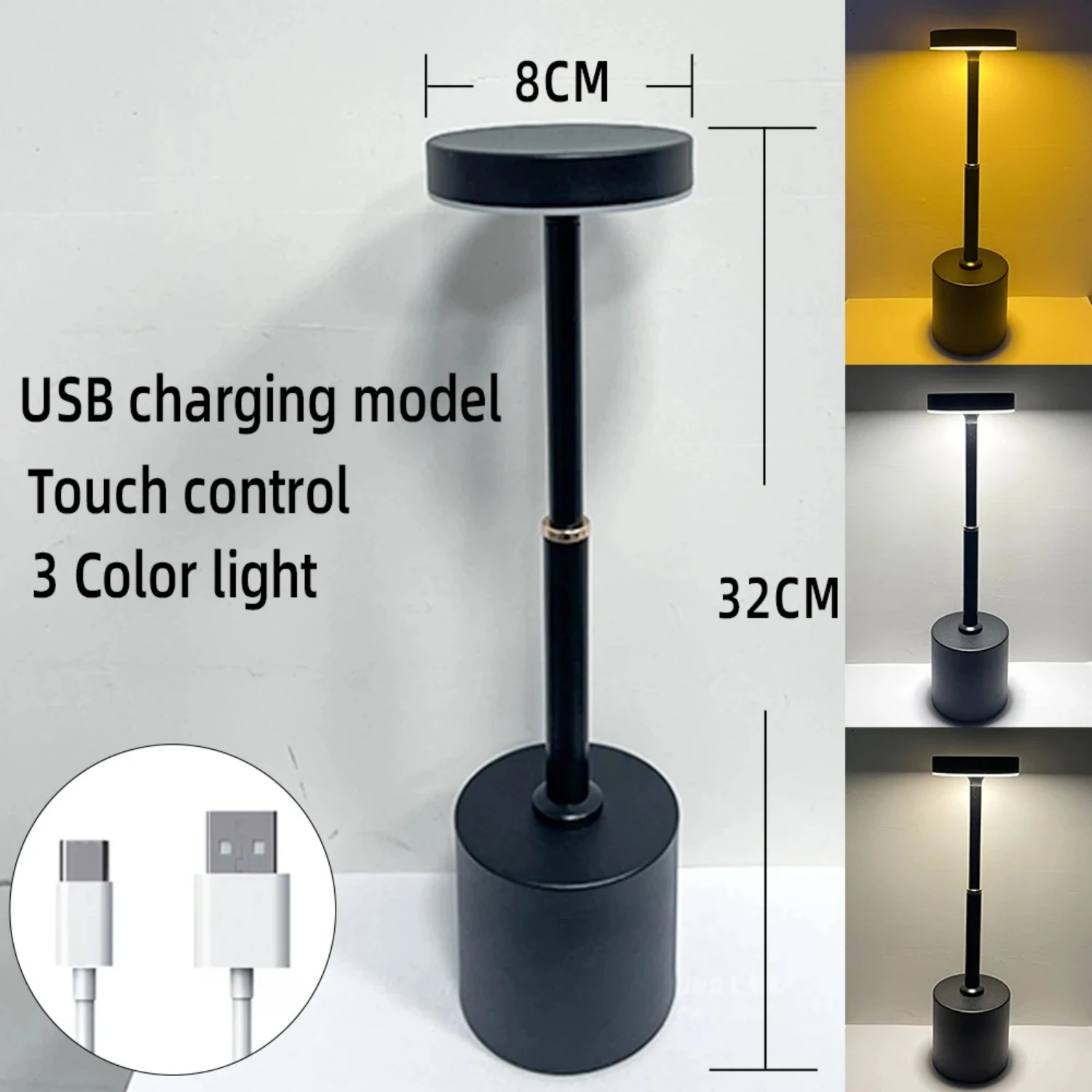 Nuova lampada da tavolo Touch LED ricaricabile in stile retrò metallizzato elegante ed elegante perfetta per la protezione degli occhi e l'uso sul comodino. Nordi