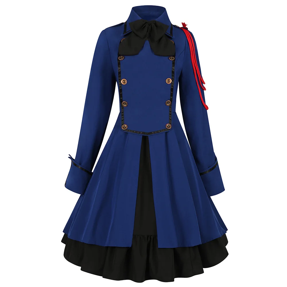 Robe Lolita Steampunk Médiéval pour Femme, Manteau Classique, Rétro, Gothique, Noir, à Lacets, Nministériels d, Manches sulf, à Volants, Costume Slim, Trempé