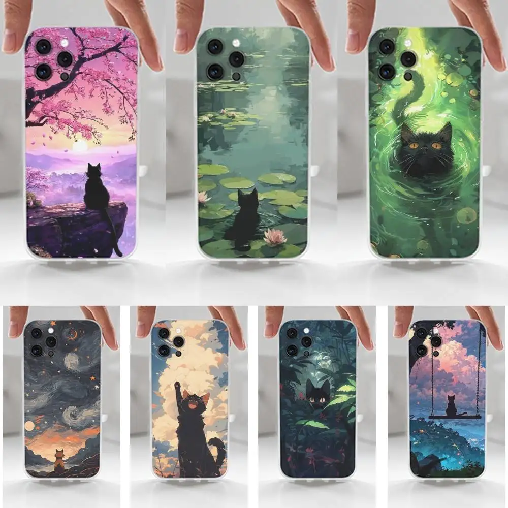 

Color Painting Art Cat Case For iPhone 16,15,14,17,13,12,11 Plus,Pro,Max,XR,XS,X,7,8 Plus,SE,Mini,Transparent,Silicone Case