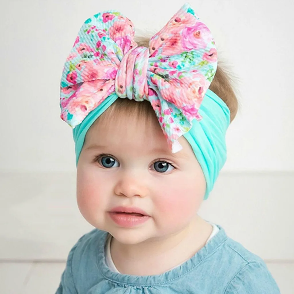 Lovely Newborn Baby Headband For Girls Elastic Knit Children Turban Baby Bows Soft Nylon Kids Headwear Hair Accessories