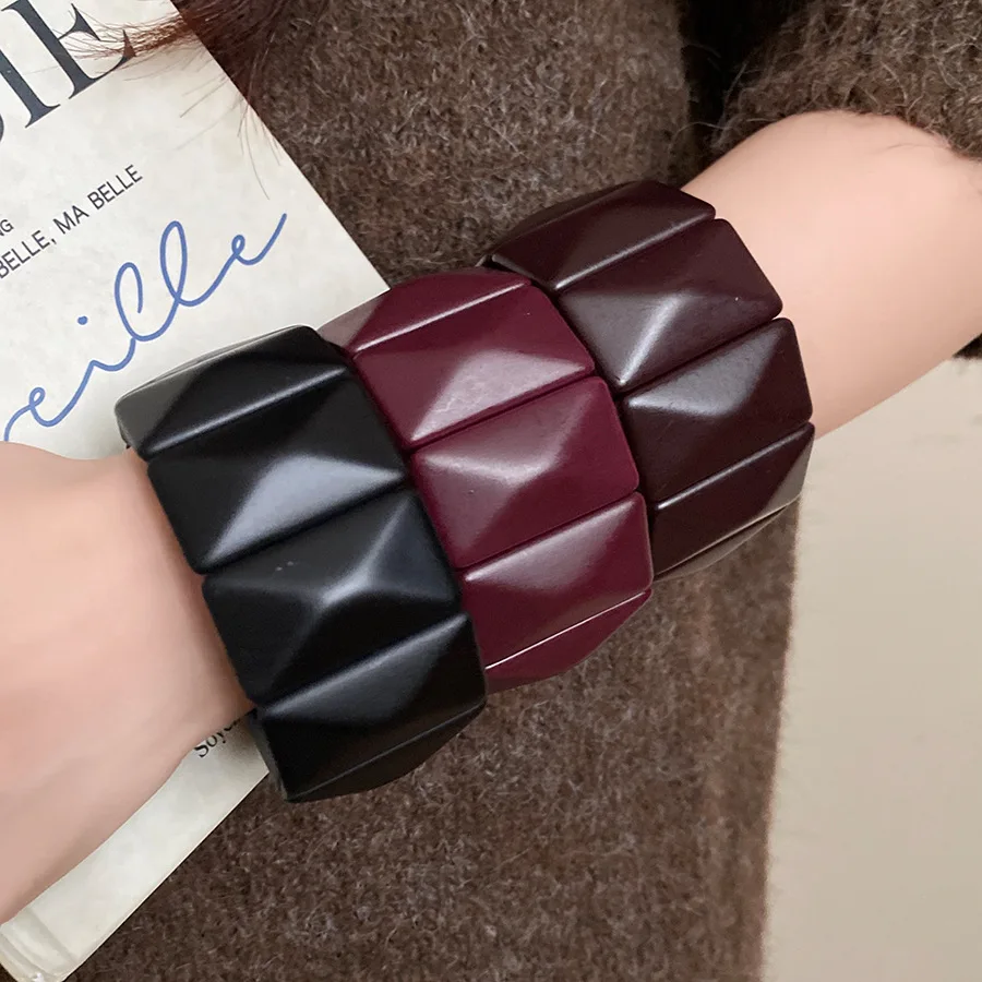 Vintage Solid Square Wide Acrylic Bangles for Women Charm Stretch Resin Cuff Bracelets Trendy Wristband Hyperbole Jewelry 2026 M