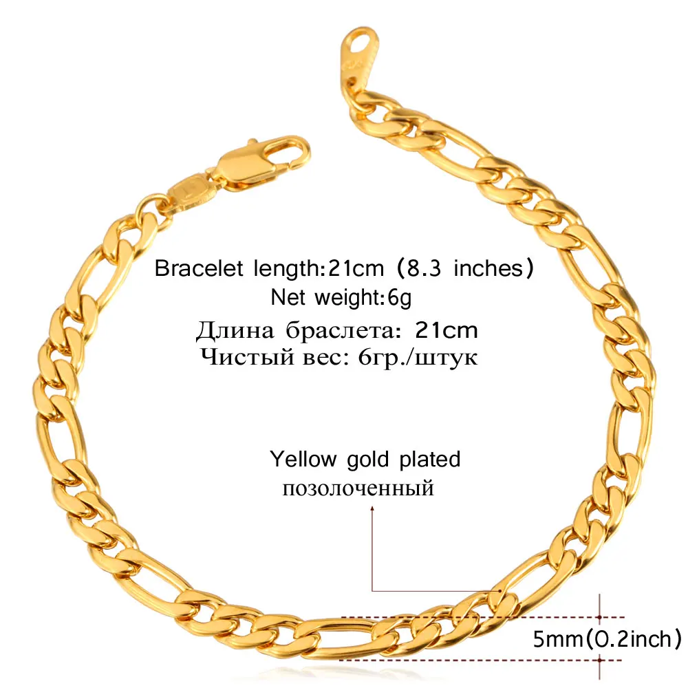 U7 Stainless Steel Chain Bracelet Chunky Wrist Link 5MM Figaro Chain Bracelets for Men Women 8.3 Inch H414