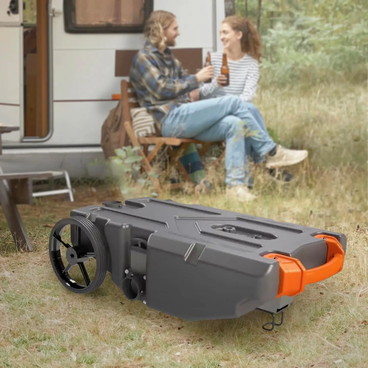 

36-Gallon Camper/RV Tote Tank - Features Large Heavy-Duty No-Flat Wheels & Built-In Gate Valve - Removable Steel Tow Adapter