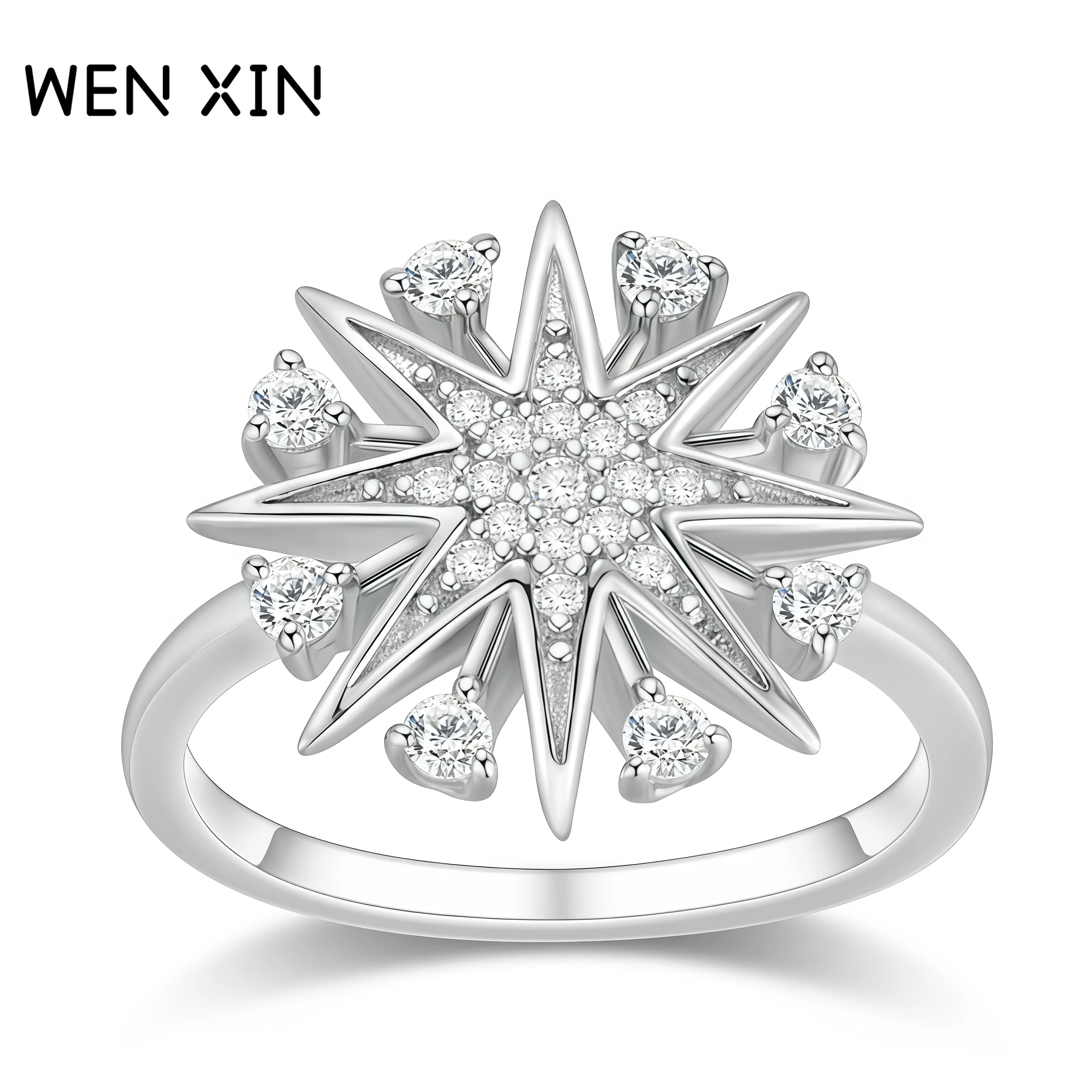 

WENXIN Фирменные новые продукты, роскошный брендовый дизайнер, высокое качество, стерлинговое серебро 925 пробы, кольцо со снежинкой, пентаграмма, женское кольцо, ювелирные изделия ﻿