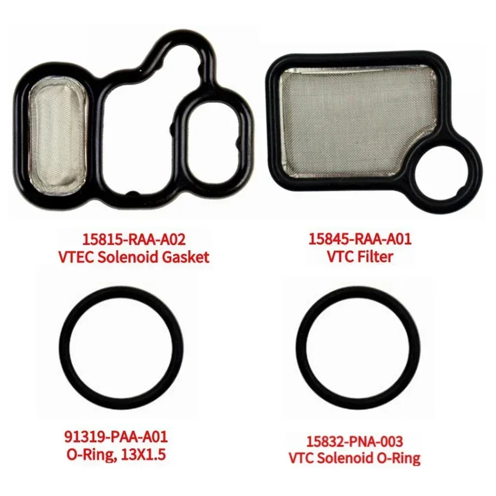4Pcs/Set VTEC Solenoid Spool Valve Gasket Kit For 03-07 Motorbike Civic Element 15815-RAA-A02, 91319-PAA-A01, 15845-RAA-A01,