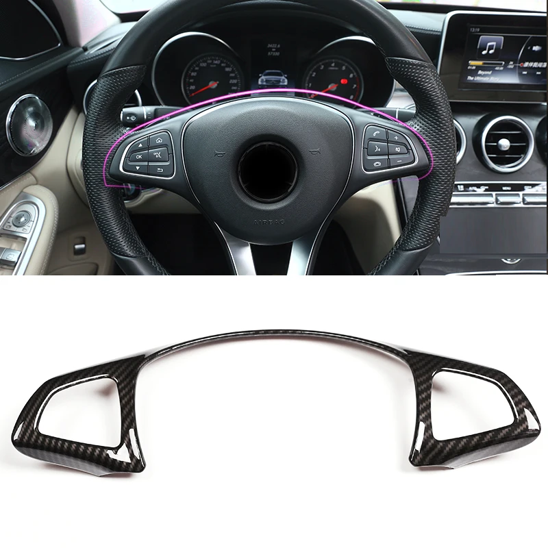 For Mercedes Benz C E GLC CLA Class W205 W213 X253 Carbon Fiber Texture Steering Wheel Frame Cover Trim