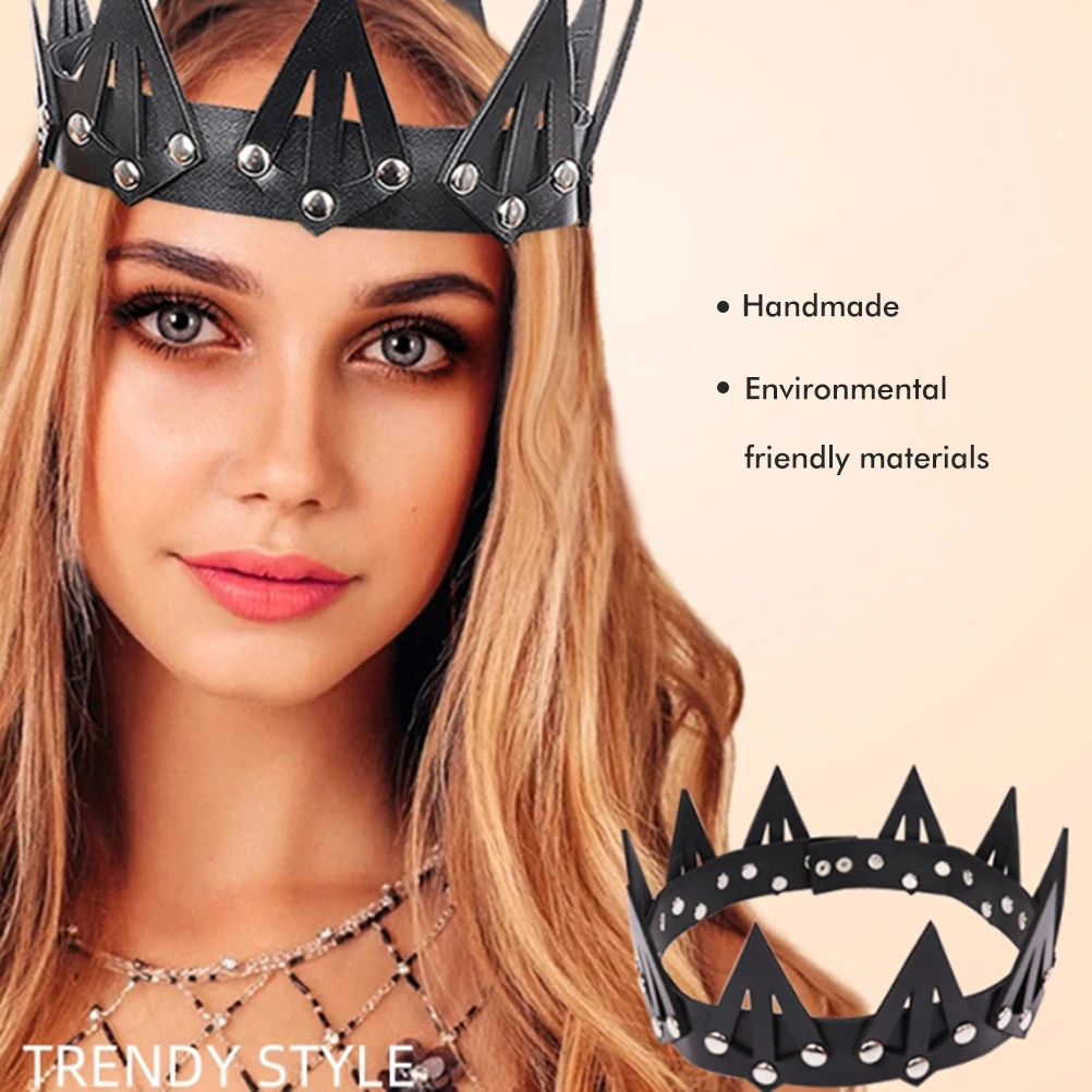 

Fashion Queen Crown PU Leather Queen Tiara Headband Cosplay Costume Headwear for Prom Birthday Cosplay Party